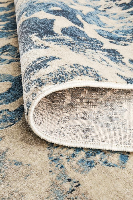 Giza Bone & Blue Faded Pattern Rug, Rugs, Ozark Home 