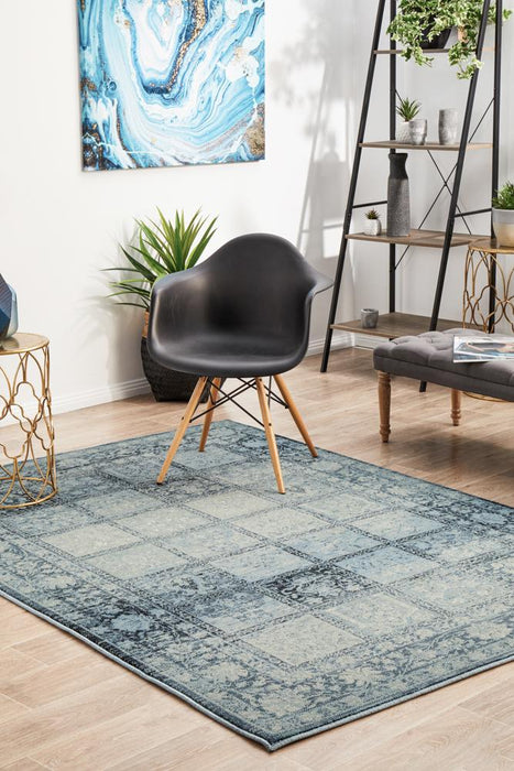 Giza Blue Aztec Grid Pattern Contemporary Rug, Rugs, Ozark Home 