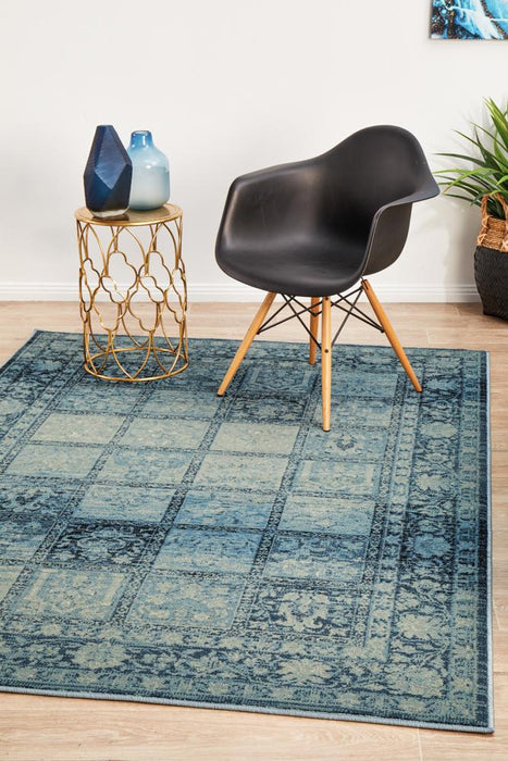 Giza Blue Aztec Grid Pattern Contemporary Rug, Rugs, Ozark Home 