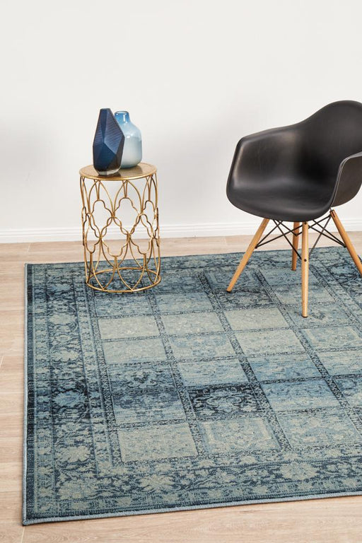 Giza Blue Aztec Grid Pattern Contemporary Rug, Rugs, Ozark Home 