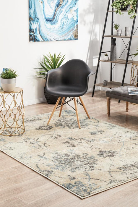 Giza Bone Distressed Floral Medallion Contemporary Rug, Rugs, Ozark Home 