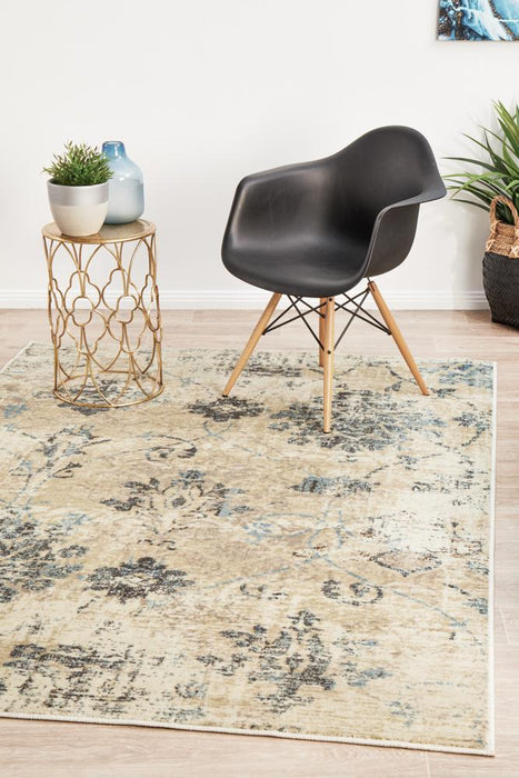 Giza Bone Distressed Floral Medallion Contemporary Rug, Rugs, Ozark Home 