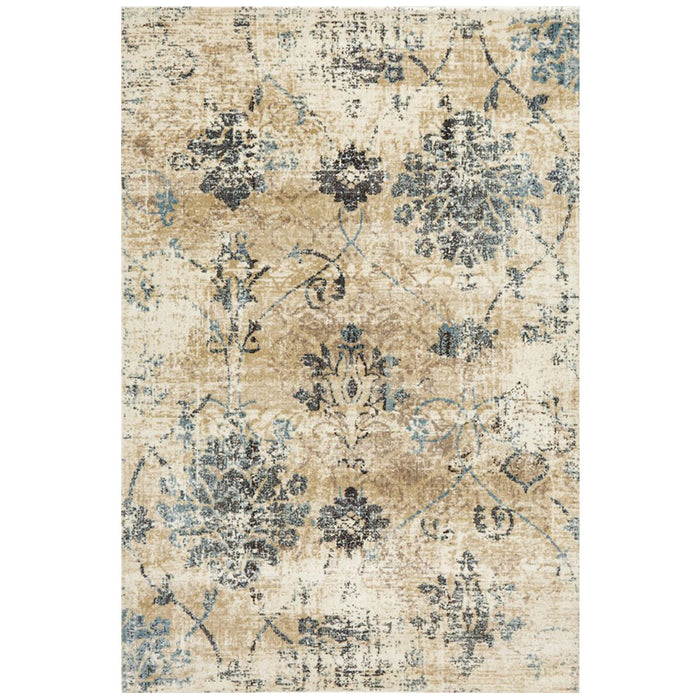 Giza Bone Distressed Floral Medallion Contemporary Rug, Rugs, Ozark Home 