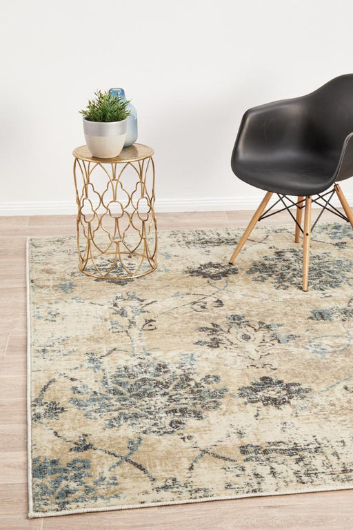 Giza Bone Distressed Floral Medallion Contemporary Rug, Rugs, Ozark Home 