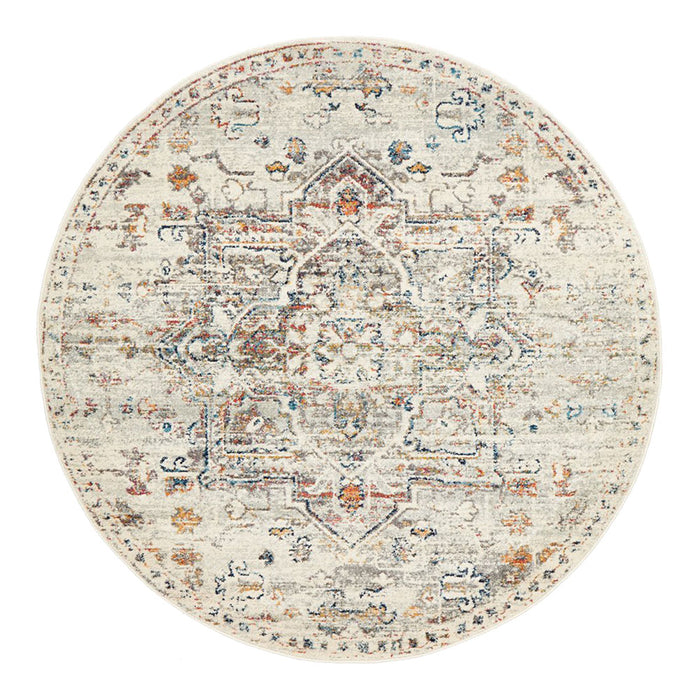 Cesme Silver Round Faded Medallion Contemporary Rug, Rugs, Ozark Home 