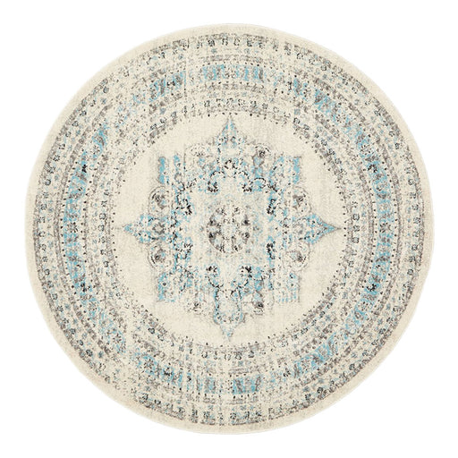 Cesme White Round Faded Medallion Contemporary Rug, Rugs, Ozark Home 