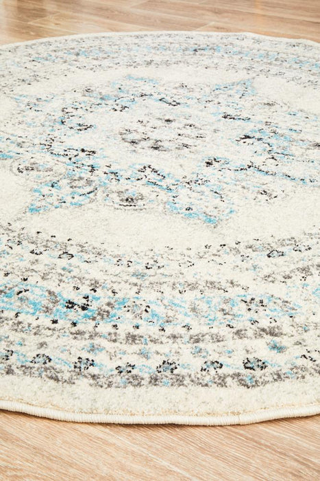 Cesme White Round Faded Medallion Contemporary Rug, Rugs, Ozark Home 