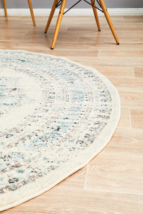 Cesme White Round Faded Medallion Contemporary Rug, Rugs, Ozark Home 