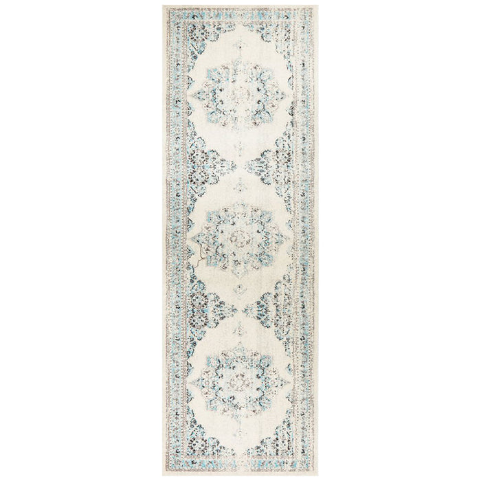 Cesme White Faded Medallion Contemporary Runner Rug, Rugs, Ozark Home 