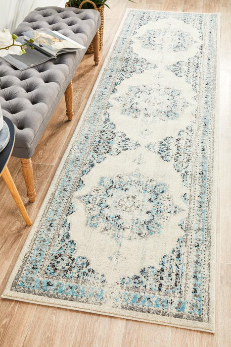 Cesme White Faded Medallion Contemporary Runner Rug, Rugs, Ozark Home 