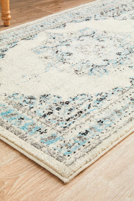 Cesme White Faded Medallion Contemporary Runner Rug, Rugs, Ozark Home 