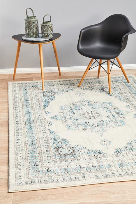 Cesme White Faded Medallion Contemporary Rug, Rugs, Ozark Home 