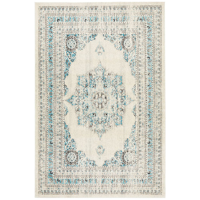 Cesme White Faded Medallion Contemporary Rug, Rugs, Ozark Home 