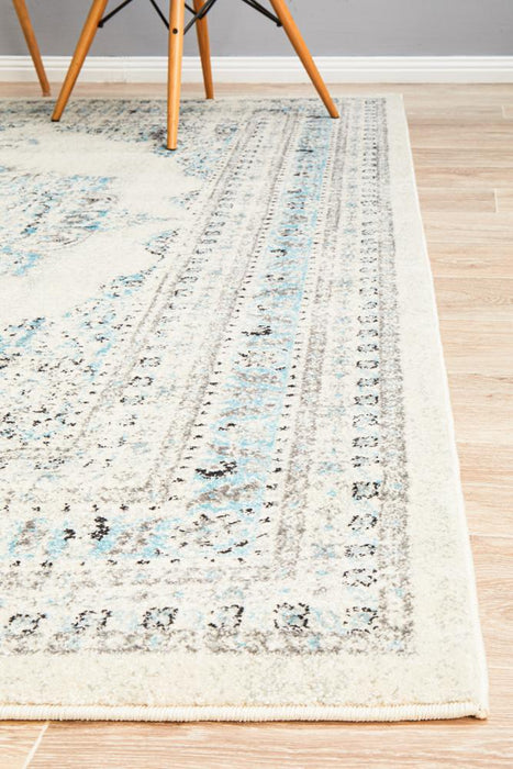 Cesme White Faded Medallion Contemporary Rug, Rugs, Ozark Home 