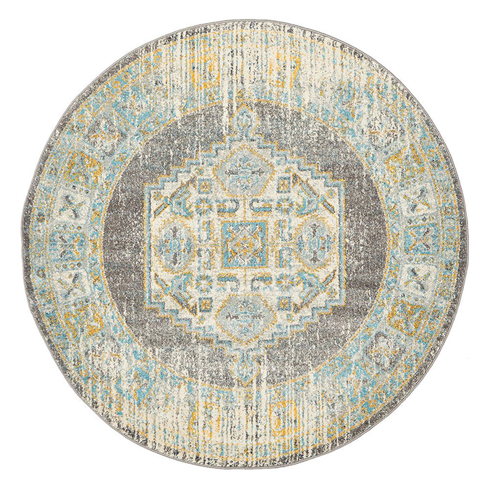 Cesme Grey Round Faded Medallion Contemporary Rug, Rugs, Ozark Home 