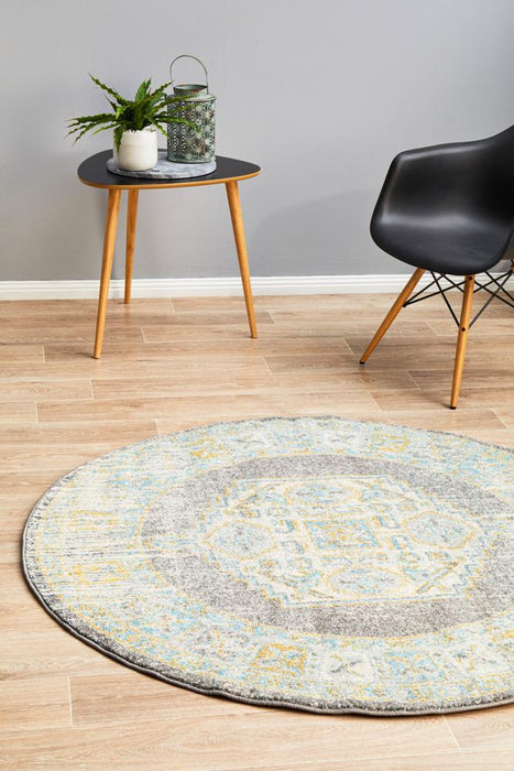 Cesme Grey Round Faded Medallion Contemporary Rug, Rugs, Ozark Home 