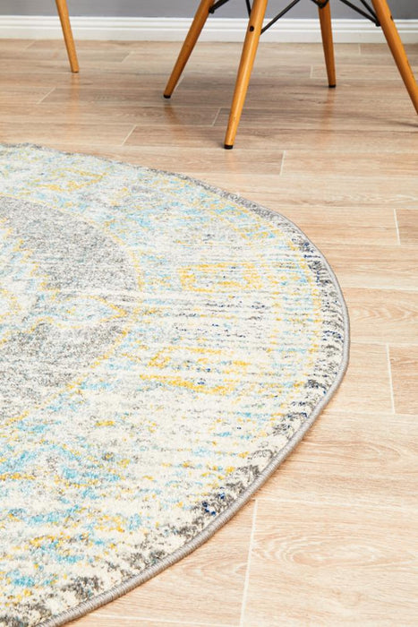 Cesme Grey Round Faded Medallion Contemporary Rug, Rugs, Ozark Home 