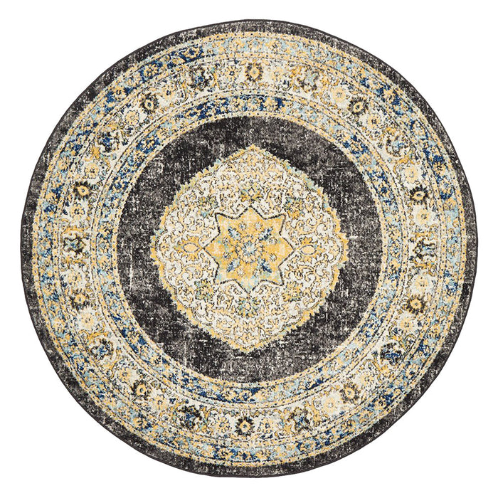 Cesme Charcoal Round Faded Medallion Contemporary Rug, Rugs, Ozark Home 