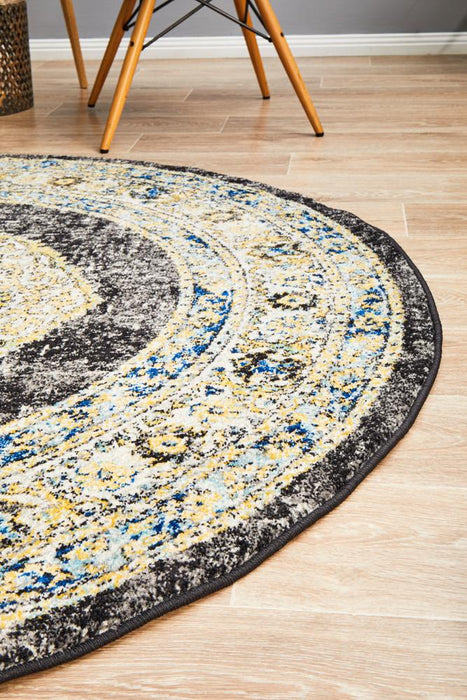 Cesme Charcoal Round Faded Medallion Contemporary Rug, Rugs, Ozark Home 