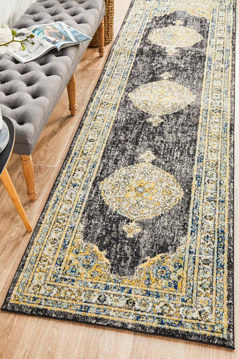 Cesme Charcoal Faded Medallion Contemporary Runner Rug, Rugs, Ozark Home 