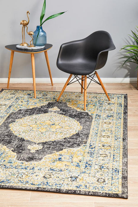 Cesme Charcoal Faded Medallion Contemporary Rug, Rugs, Ozark Home 