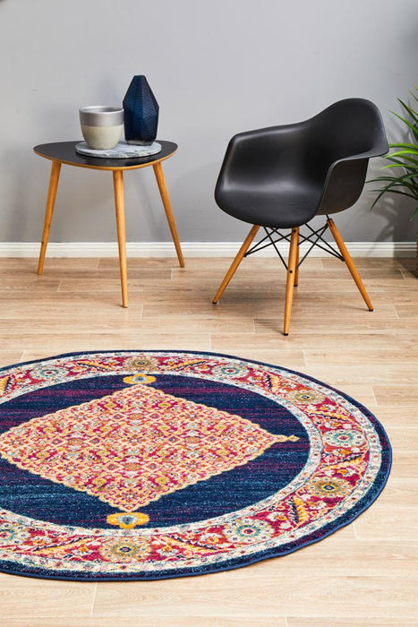 Cesme Royal Blue Round Medallion Contemporary Rug, Rugs, Ozark Home 