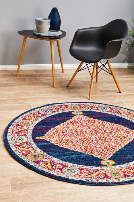 Cesme Royal Blue Round Medallion Contemporary Rug, Rugs, Ozark Home 