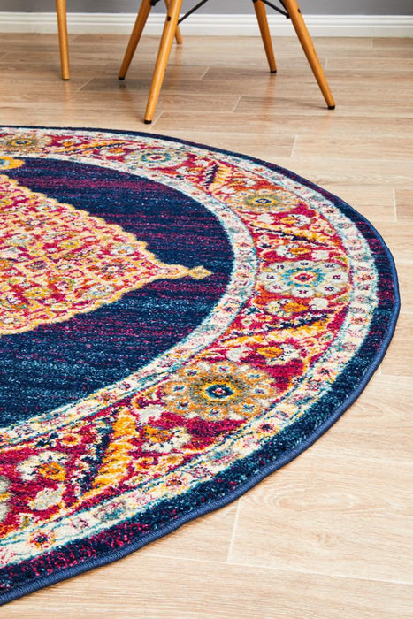 Cesme Royal Blue Round Medallion Contemporary Rug, Rugs, Ozark Home 