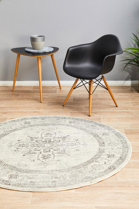 Cesme Silver Round Floral Motif Contemporary Rug, Rugs, Ozark Home 