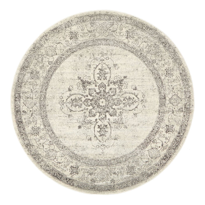 Cesme Silver Round Floral Motif Contemporary Rug, Rugs, Ozark Home 