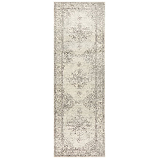 Cesme Silver Floral Motif Contemporary Runner Rug, Rugs, Ozark Home 