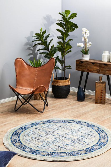 Cesme Blue Round Intrinsic Geometric Contemporary Rug, Rugs, Ozark Home 