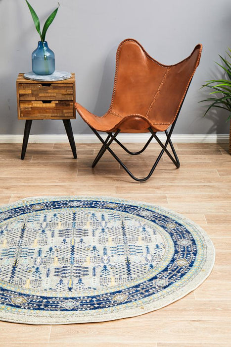 Cesme Blue Round Intrinsic Geometric Contemporary Rug, Rugs, Ozark Home 