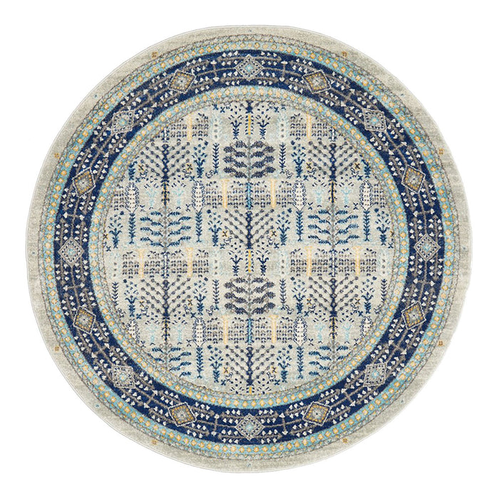 Cesme Blue Round Intrinsic Geometric Contemporary Rug, Rugs, Ozark Home 