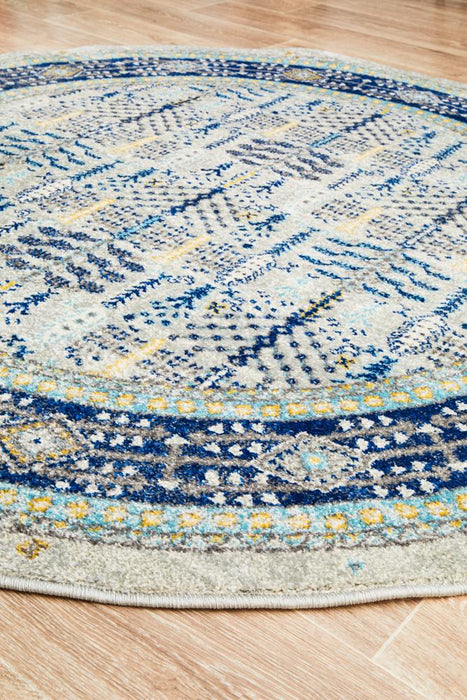 Cesme Blue Round Intrinsic Geometric Contemporary Rug, Rugs, Ozark Home 