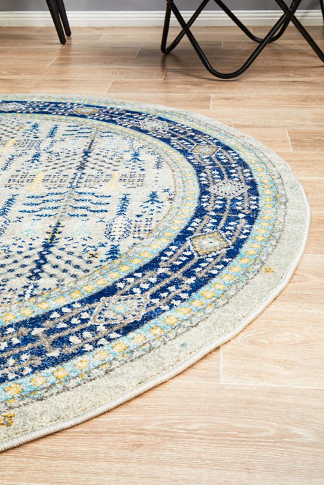 Cesme Blue Round Intrinsic Geometric Contemporary Rug, Rugs, Ozark Home 