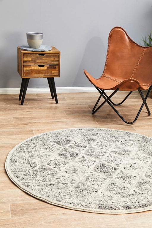 Cesme Grey Round Faded Diamond Contemporary Rug, Rugs, Ozark Home 