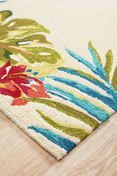 Chalu Ivory Tropical Print Contemporary Indoor/Outdoor Rug, Rugs, Ozark Home 