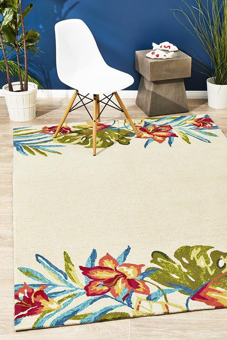 Chalu Ivory Tropical Print Contemporary Indoor/Outdoor Rug, Rugs, Ozark Home 