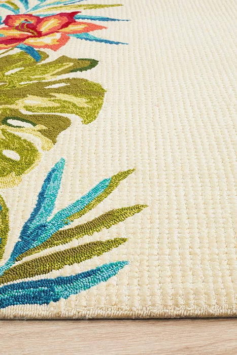 Chalu Ivory Tropical Print Contemporary Indoor/Outdoor Rug, Rugs, Ozark Home 