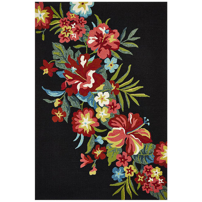 Chalu Black Tropical Print Contemporary Indoor/Outdoor Rug, Rugs, Ozark Home 