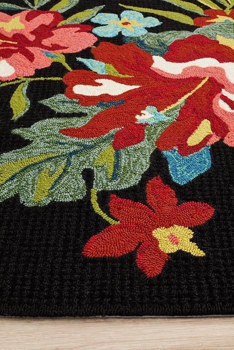 Chalu Black Tropical Print Contemporary Indoor/Outdoor Rug, Rugs, Ozark Home 