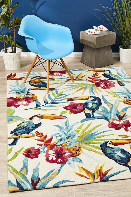 Chalu Ivory Birds of Paradise Contemporary Indoor/Outdoor Rug, Rugs, Ozark Home 