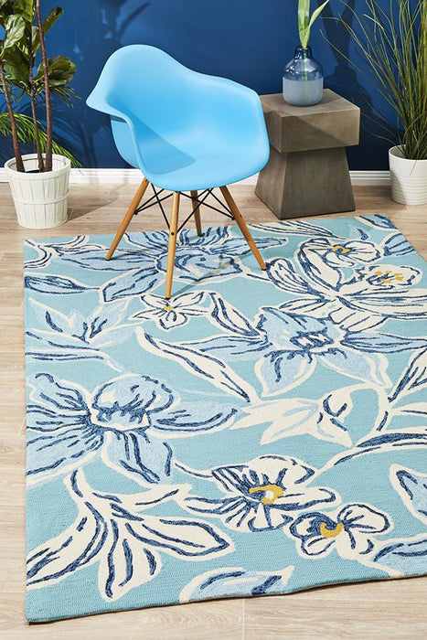 Chalu Blue Water Lillies Contemporary Indoor/Outdoor Rug, Rugs, Ozark Home 