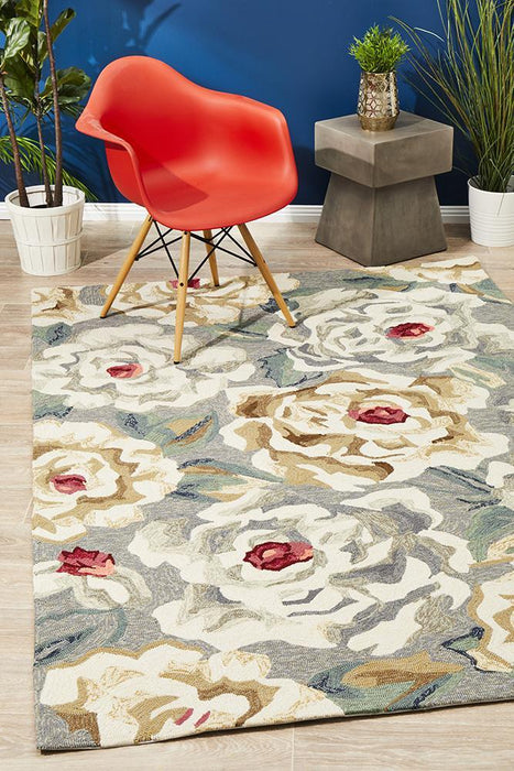 Chalu Grey Peony Garden Contemporary Indoor/Outdoor Rug, Rugs, Ozark Home 