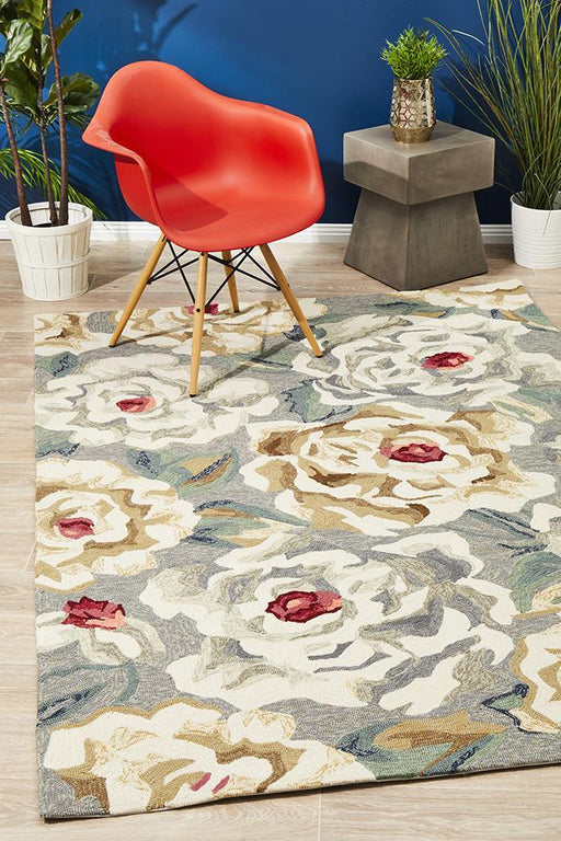 Chalu Grey Peony Garden Contemporary Indoor/Outdoor Rug, Rugs, Ozark Home 