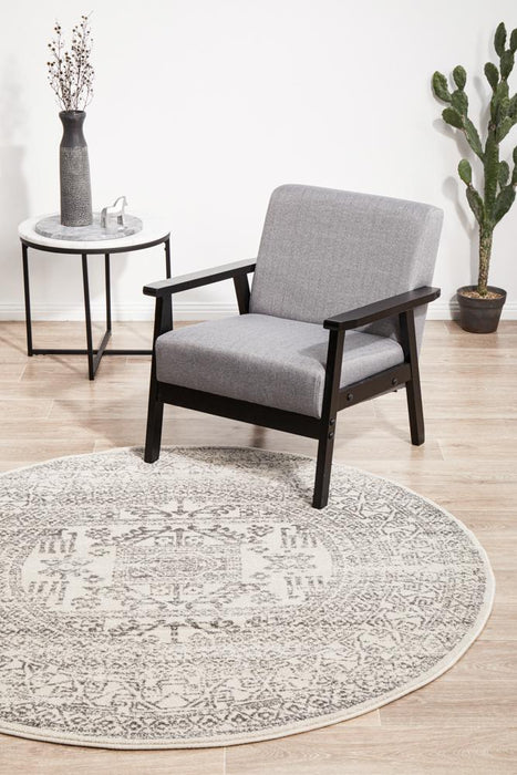 Ahlat Silver Aztec Transitional Multi Grid Pattern Contemporary Round Rug, Rugs, Ozark Home 