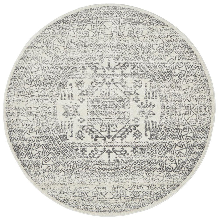 Ahlat Silver Aztec Transitional Multi Grid Pattern Contemporary Round Rug, Rugs, Ozark Home 