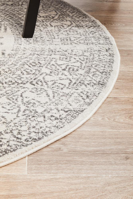 Ahlat Silver Aztec Transitional Multi Grid Pattern Contemporary Round Rug, Rugs, Ozark Home 