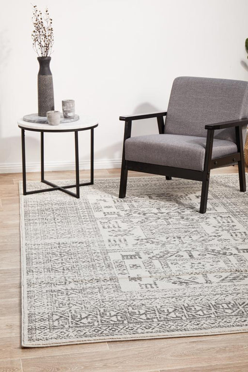 Ahlat Silver Aztec Transitional Multi Grid Pattern Contemporary Rug, Rugs, Ozark Home 